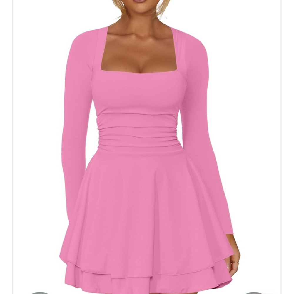 Pink Fit and Flare Bell Sleeve Cocktail Dress
